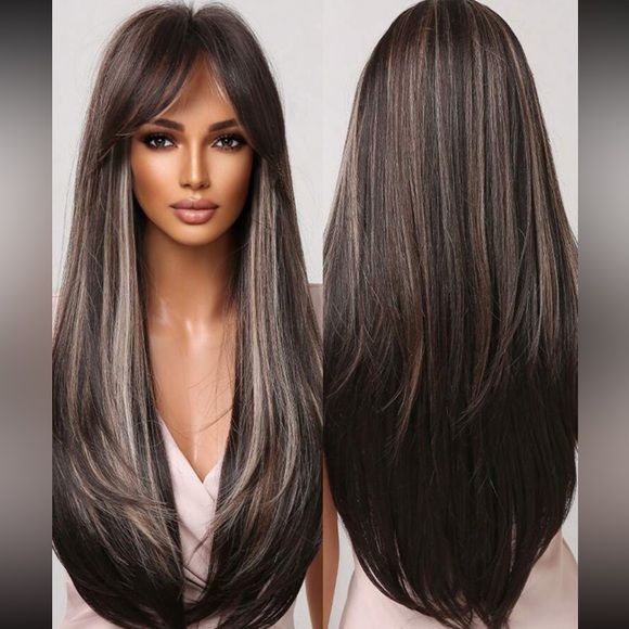 HAIRCUBE Black Long Straight Wigs For Women, Natural Black Synthetic Wig - Picture 2 of 4